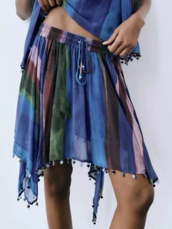 Zara Dresses & Skirts - Zara Multicolor handkerchief Skirt in Blue, Green, Teal and Burgundy